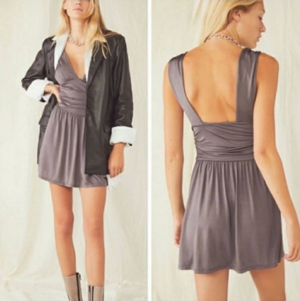 Free People Intimately Low Cut Satin Mini Dress Purple Grey Sz XS NWT